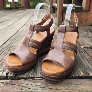 Naya, Womens Elise, Brown Color Block Leather Platform Wedge Heels, Sz 8.5N